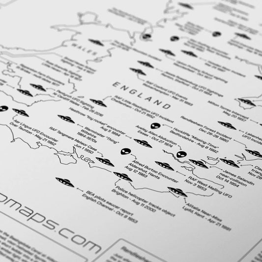 UK UFO & Alien Encounters Map - Fine Art Print Poster
