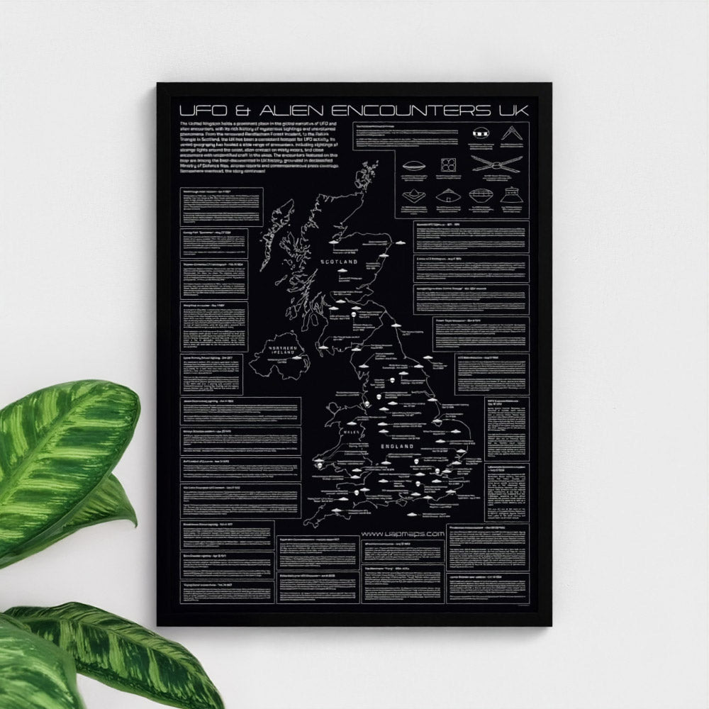 UK UFO & Alien Encounters Map - Glow in the Dark Poster