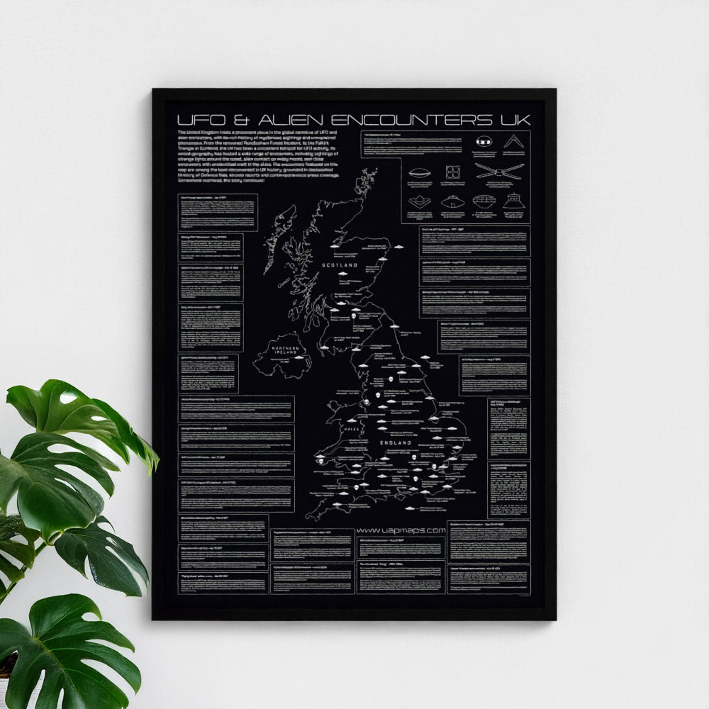 UK UFO & Alien Encounters Map - Glow in the Dark Poster