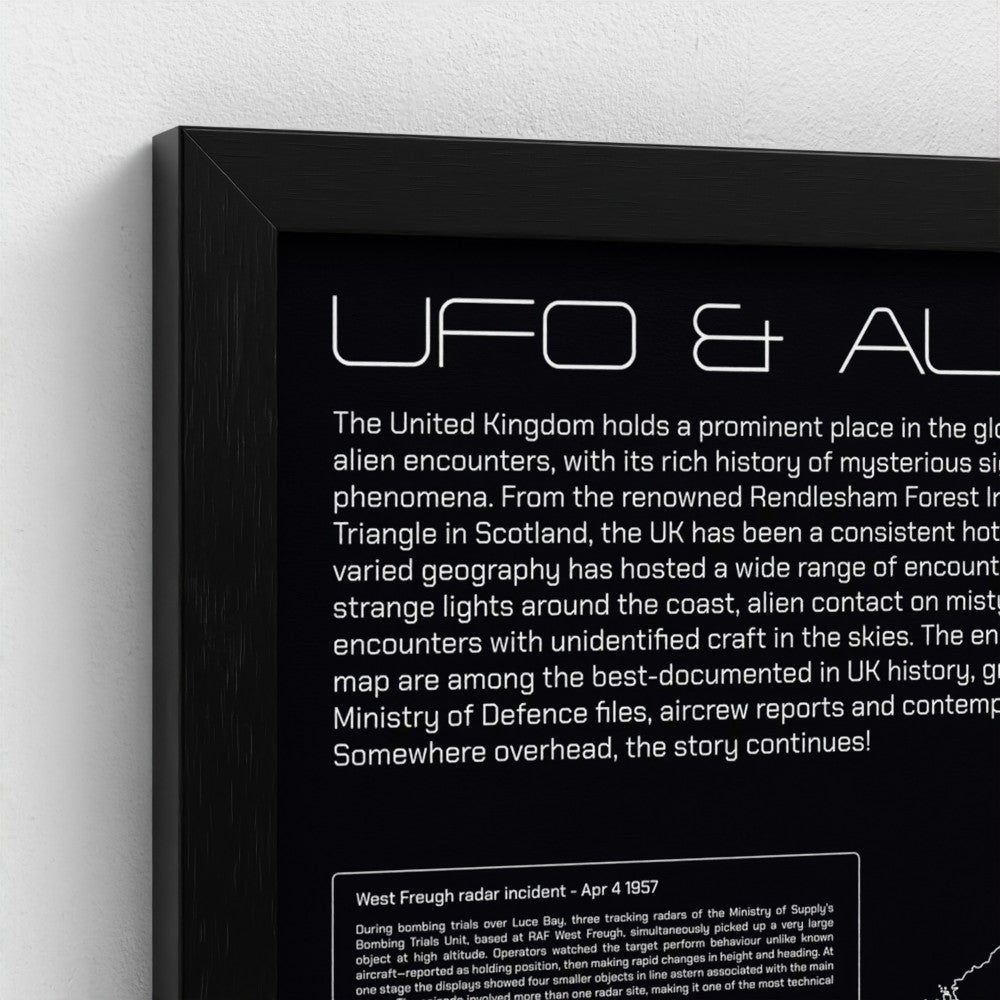 UK UFO & Alien Encounters Map - Glow in the Dark Poster