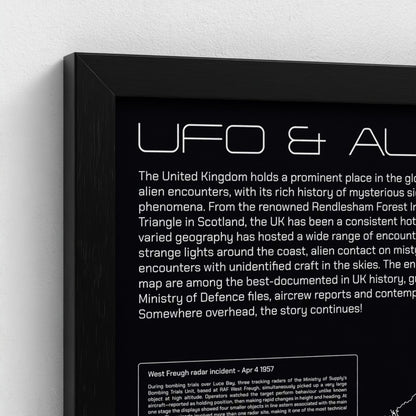 UK UFO & Alien Encounters Map - Glow in the Dark Poster