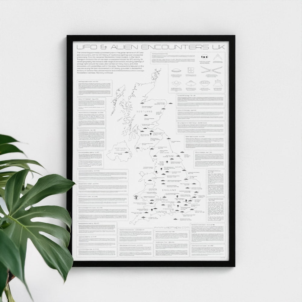 UK UFO & Alien Encounters Map - Fine Art Print Poster