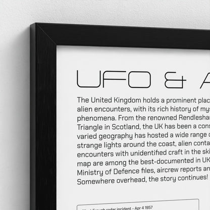 UK UFO & Alien Encounters Map - Fine Art Print Poster