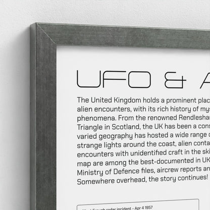 UK UFO & Alien Encounters Map - Fine Art Print Poster
