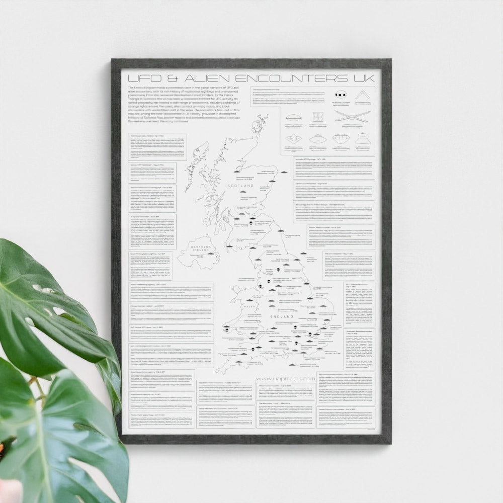 UK UFO & Alien Encounters Map - Fine Art Print Poster