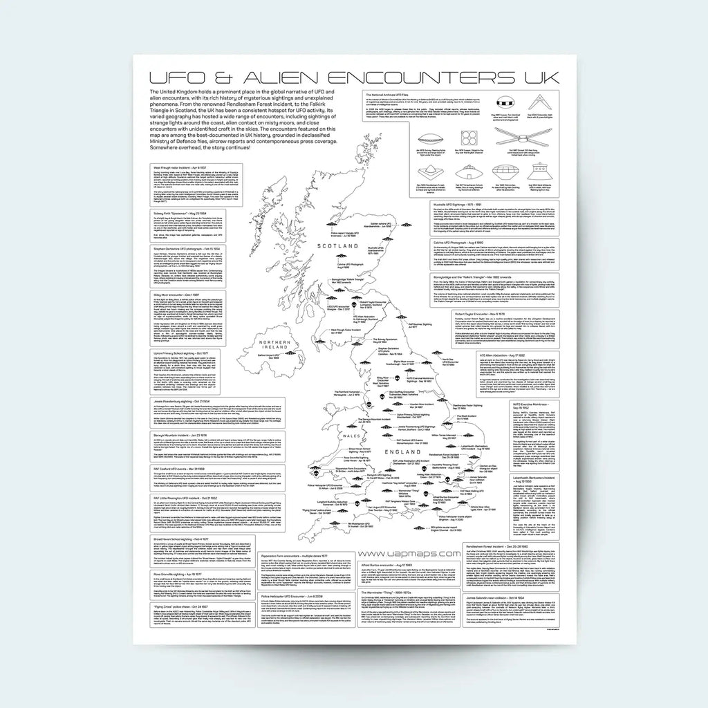 UK UFO & Alien Encounters Map - Fine Art Print Poster