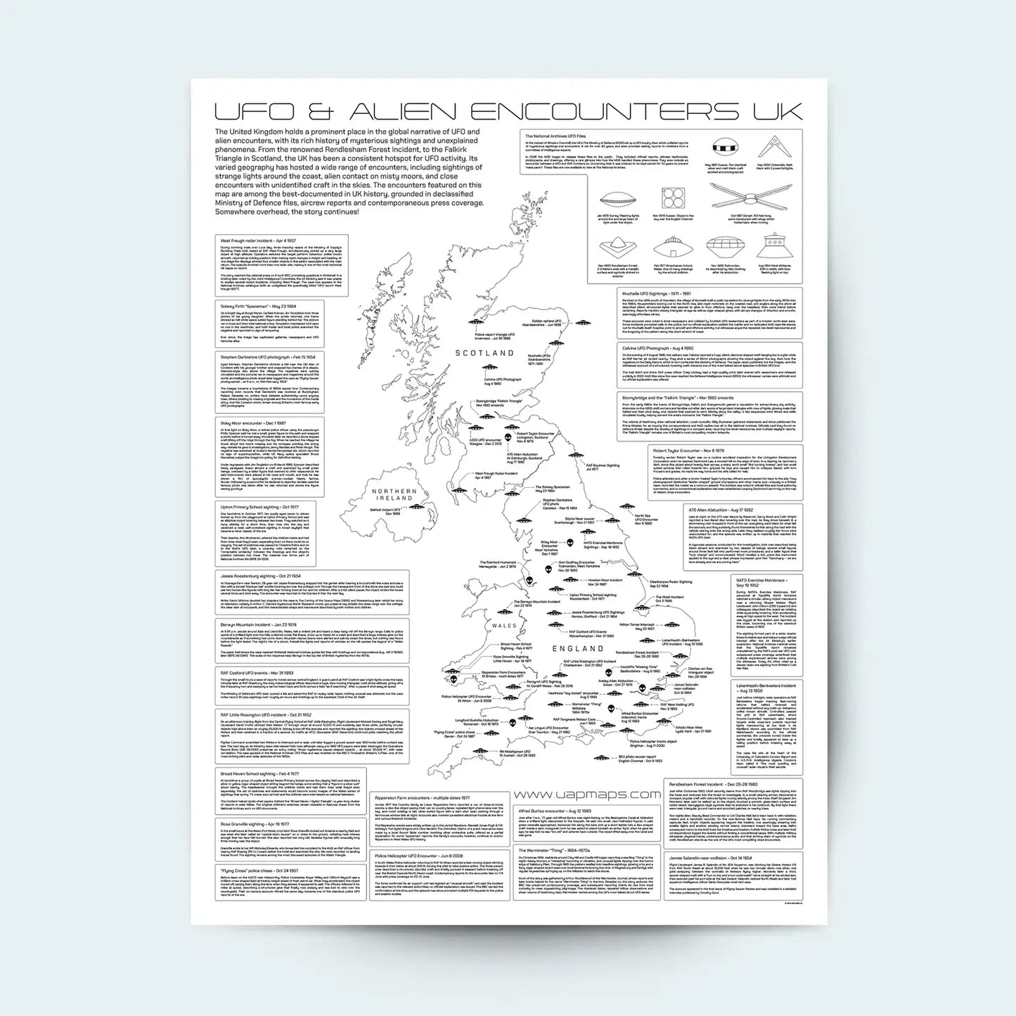 UK UFO & Alien Encounters Map - Fine Art Print Poster