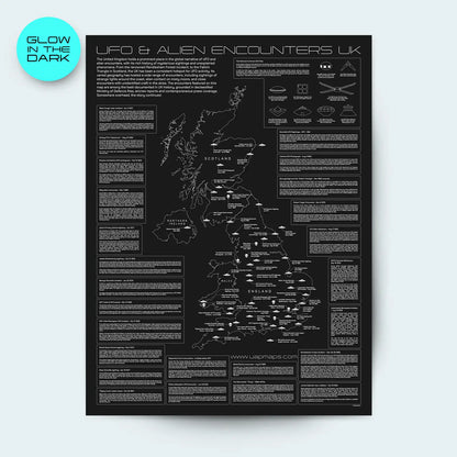 UK UFO & Alien Encounters Map - Glow in the Dark Poster