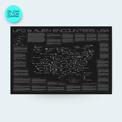 USA UFO & Alien Encounters Map - Glow in the Dark Poster