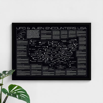 USA UFO & Alien Encounters Map - Glow in the Dark Poster