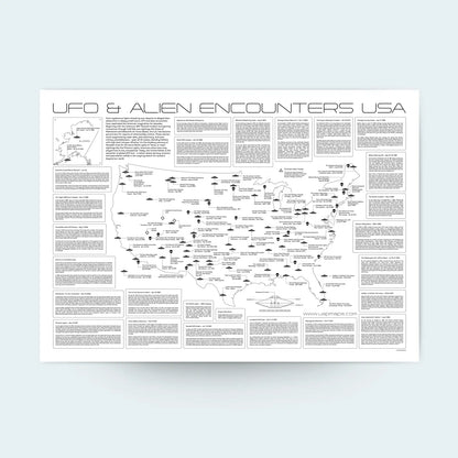 Map of UFO and alien encounters in the USA with text on a white background